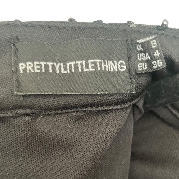 PrettyLittleThing Black Bodycon Long Sleeve Dress Sheer Sleeves Beaded - Picture 12 of 13